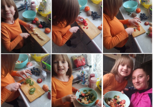 Lena z mamą zrobiły sałatkę owocową.